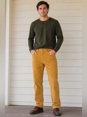 INCOTEX Men's Mustard Corduroy Pants - Classic Straight Fit. SIZE 34x33